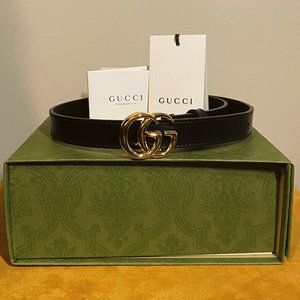 GG Marmont thin leather belt with shiny buckle NEW
